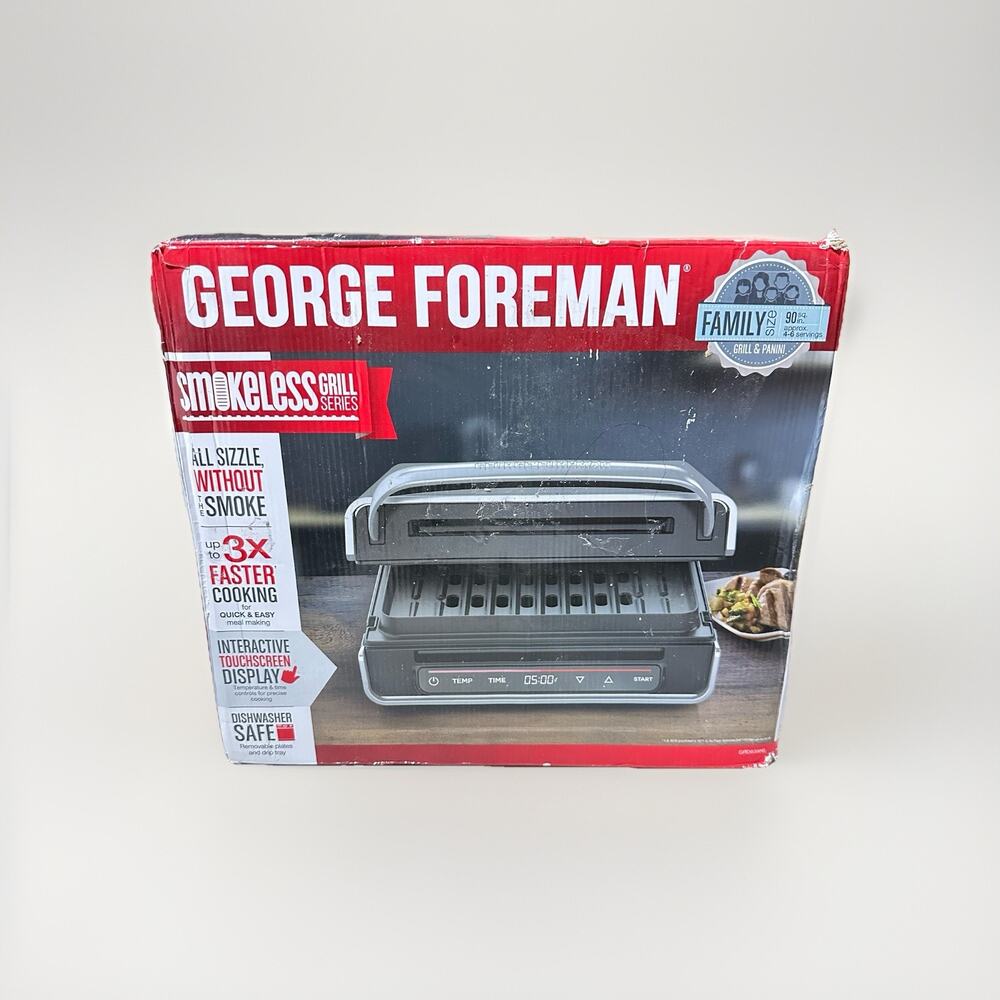 George Foreman Family Size Smokeless Digital Grill GRD6090B | Open Box Tested
